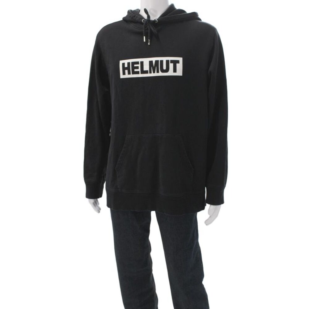 Helmut Lang Mens Black Cotton Pullover Hoodie Graphic Size XL